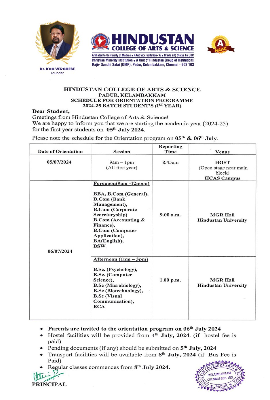 HCAS - Orientation Program For 2024-2025 Batch Students